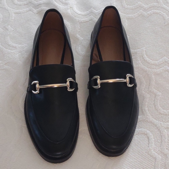 H&M Black Loafers with decorative metal horsebit.